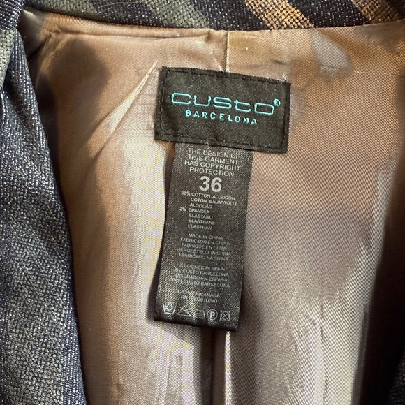 Vintage Custo Barcelona Sz 36 Denim Gray and Silver Striped Blazer - Picture 2 of 7